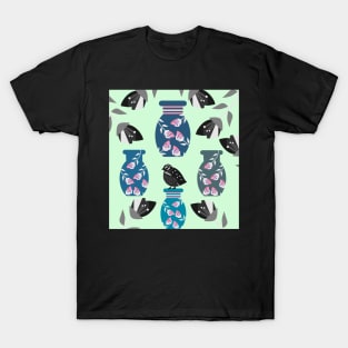 Quail, flowers and vases T-Shirt